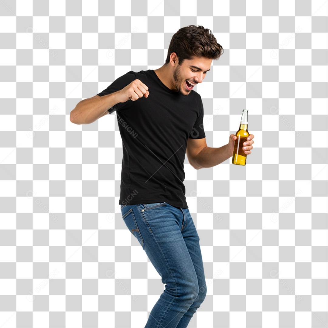 Homem Segurando Garrafa de Cerveja PNG Transparente