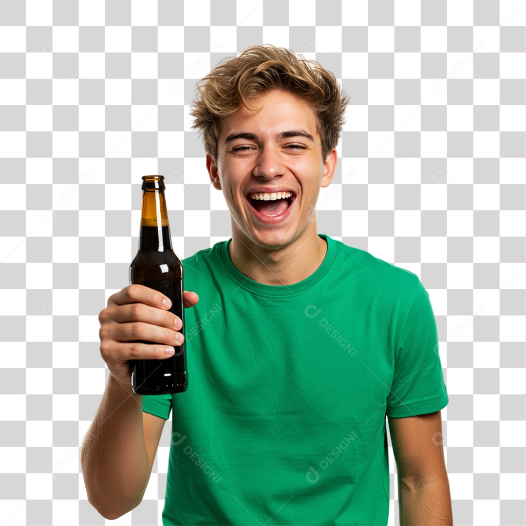 Homem Segurando Garrafa de Cerveja PNG Transparente