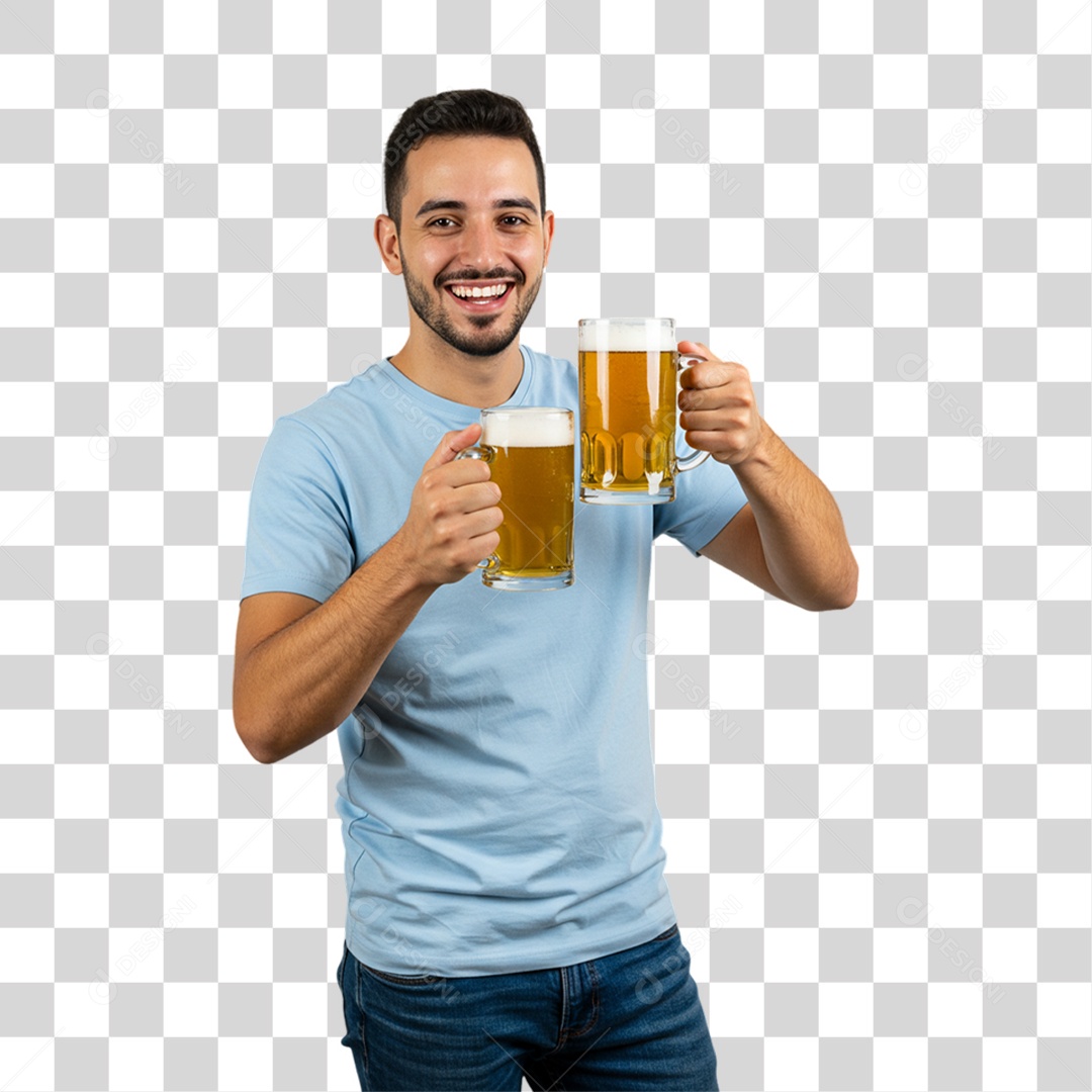 Homem Segurando Copo de Cerveja PNG Transparente