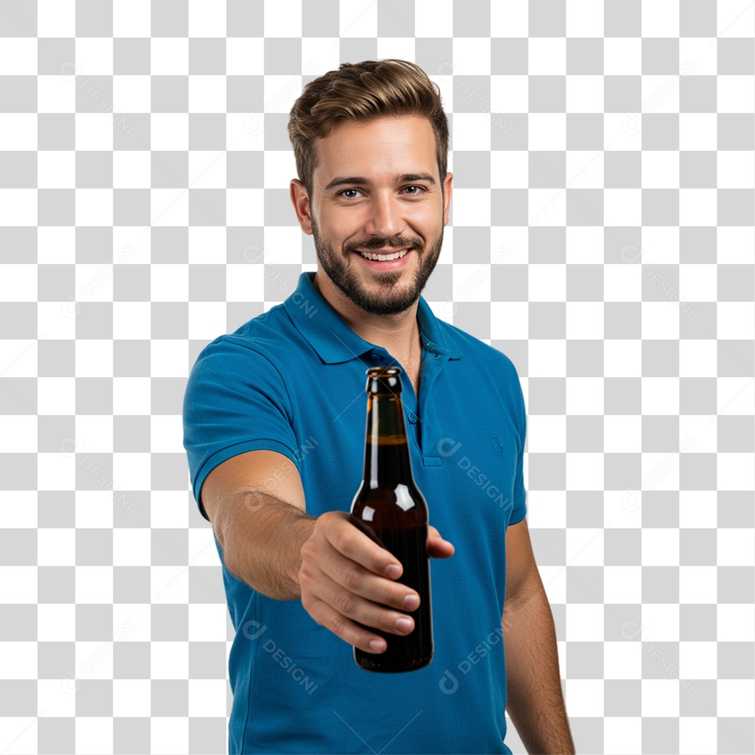Homem Segurando Garrafa de Cerveja PNG Transparente