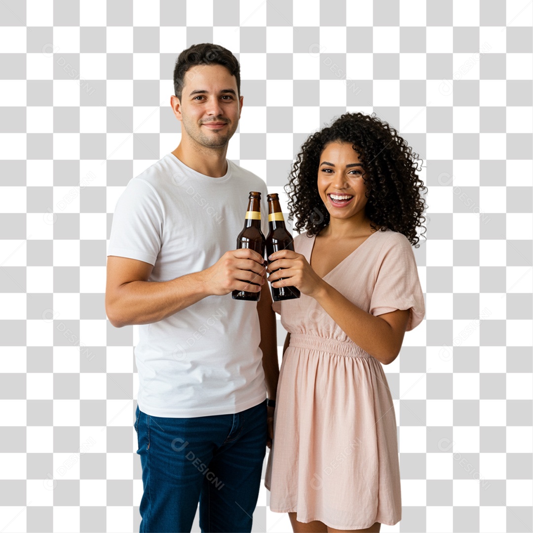 Casal Segurando Garrafas de Cerveja PNG Transparente