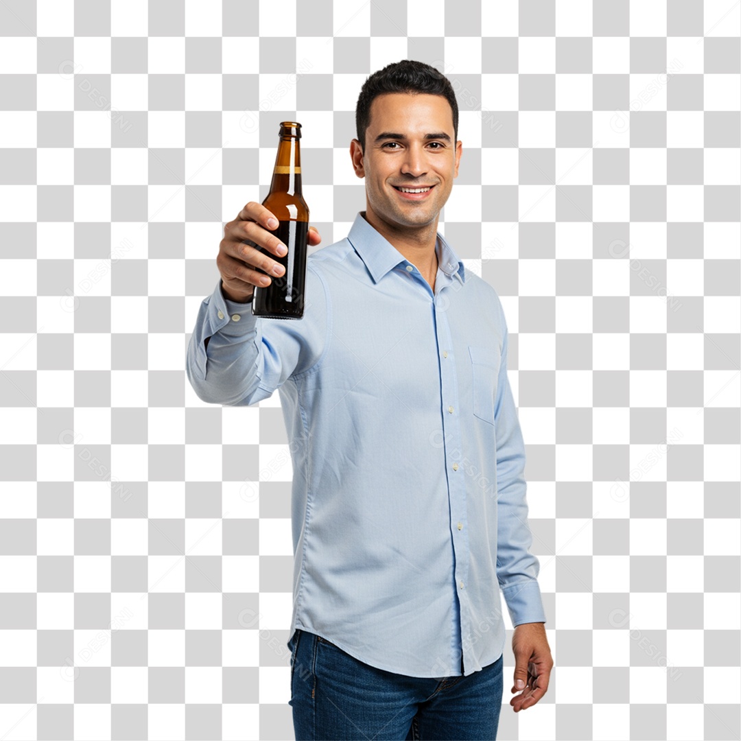 Homem Segurando Garrafa de Cerveja PNG Transparente
