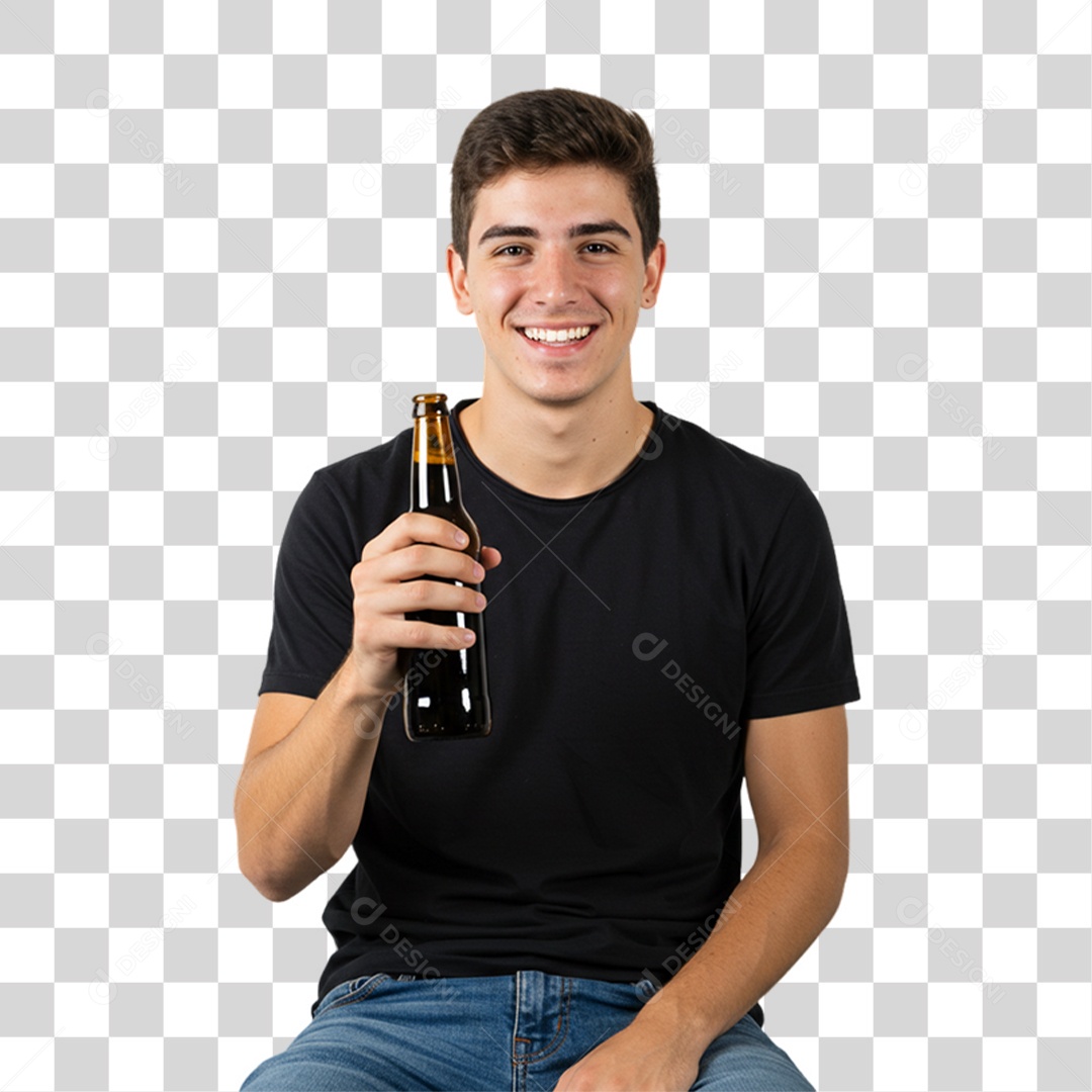 Homem Segurando Garrafa de Cerveja PNG Transparente