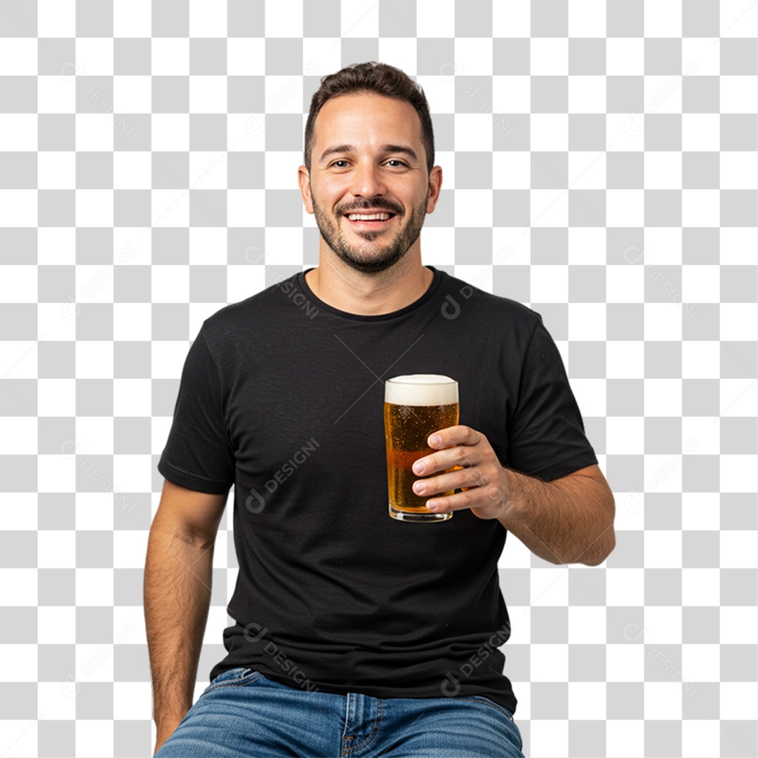 Homem Segurando Copo de Cerveja PNG Transparente