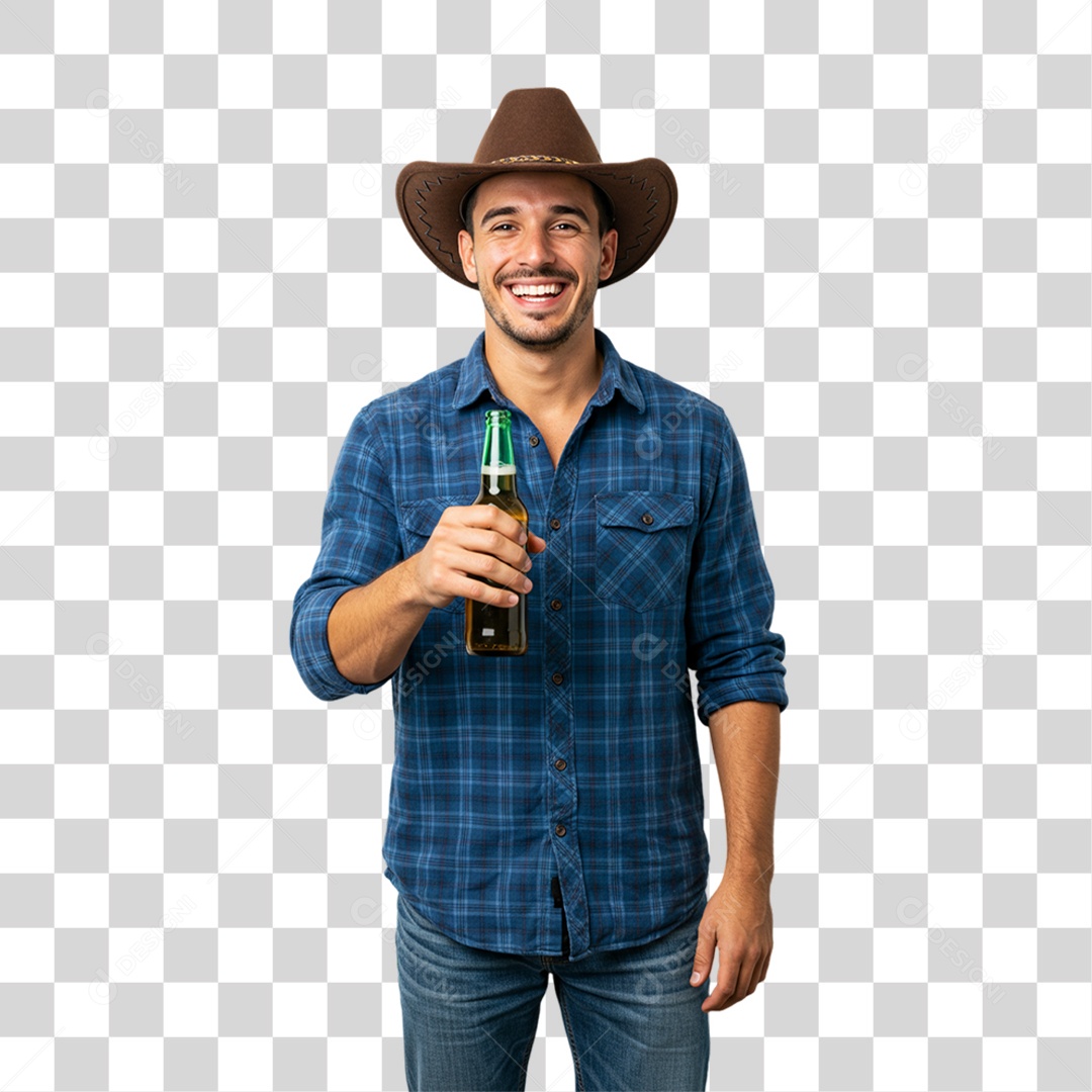 Homem Segurando Garrafa de Cerveja PNG Transparente