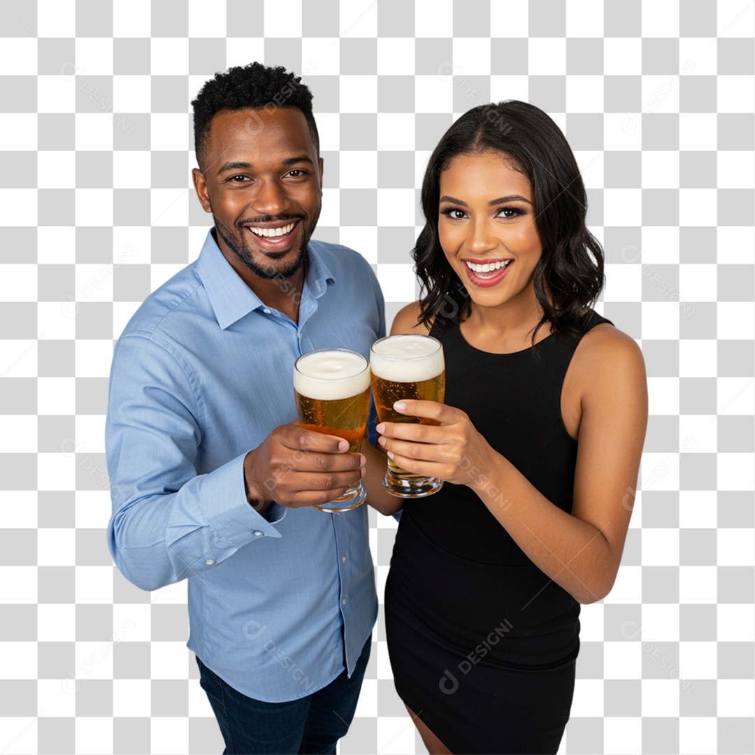 Casal Segurando Copos de Cerveja PNG Transparente