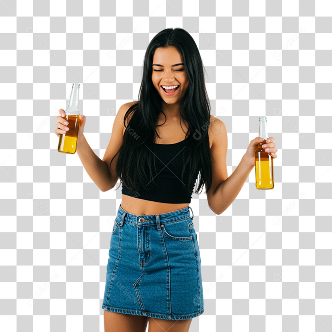 Mulher Segurando Garrafa de Cerveja PNG Transparente