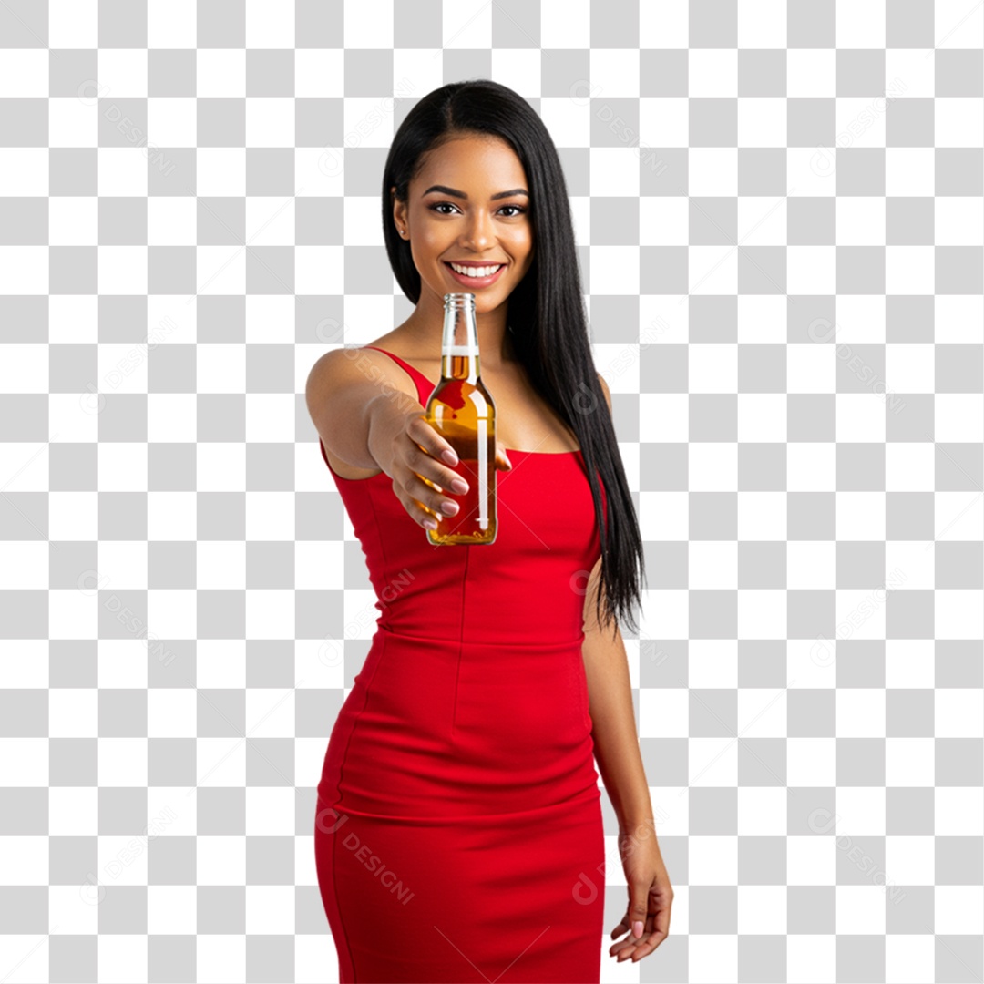 Mulher Segurando Garrafa de Cerveja PNG Transparente