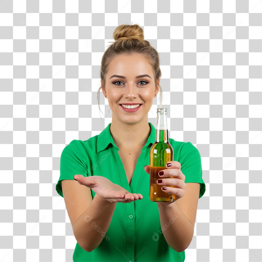 Mulher Segurando Garrafa de Cerveja PNG Transparente