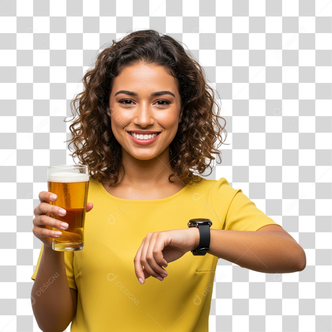 Mulher Segurando Copo de Cerveja PNG Transparente