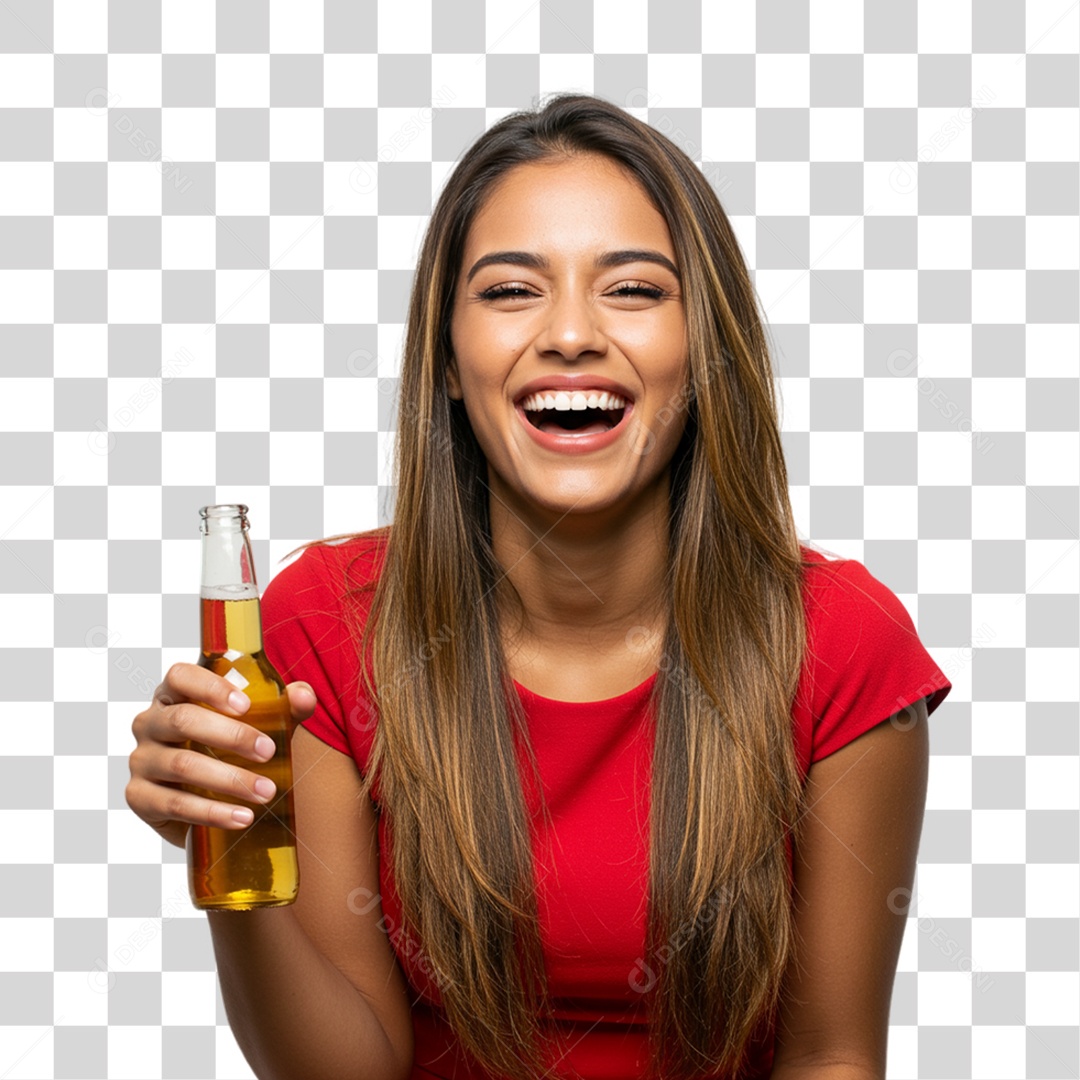 Mulher Segurando Garrafa de Cerveja PNG Transparente