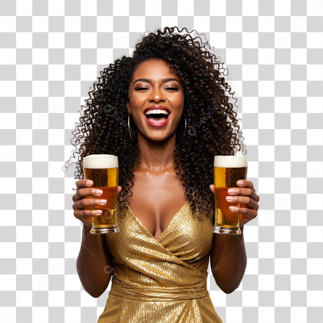 Mulher Segurando Copo de Cerveja PNG Transparente