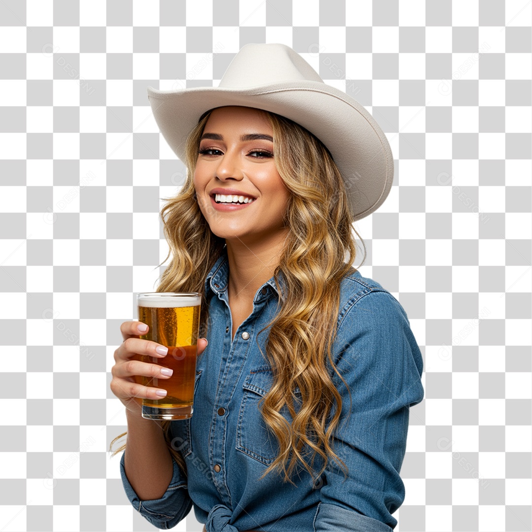 Mulher Segurando Copo de Cerveja PNG Transparente