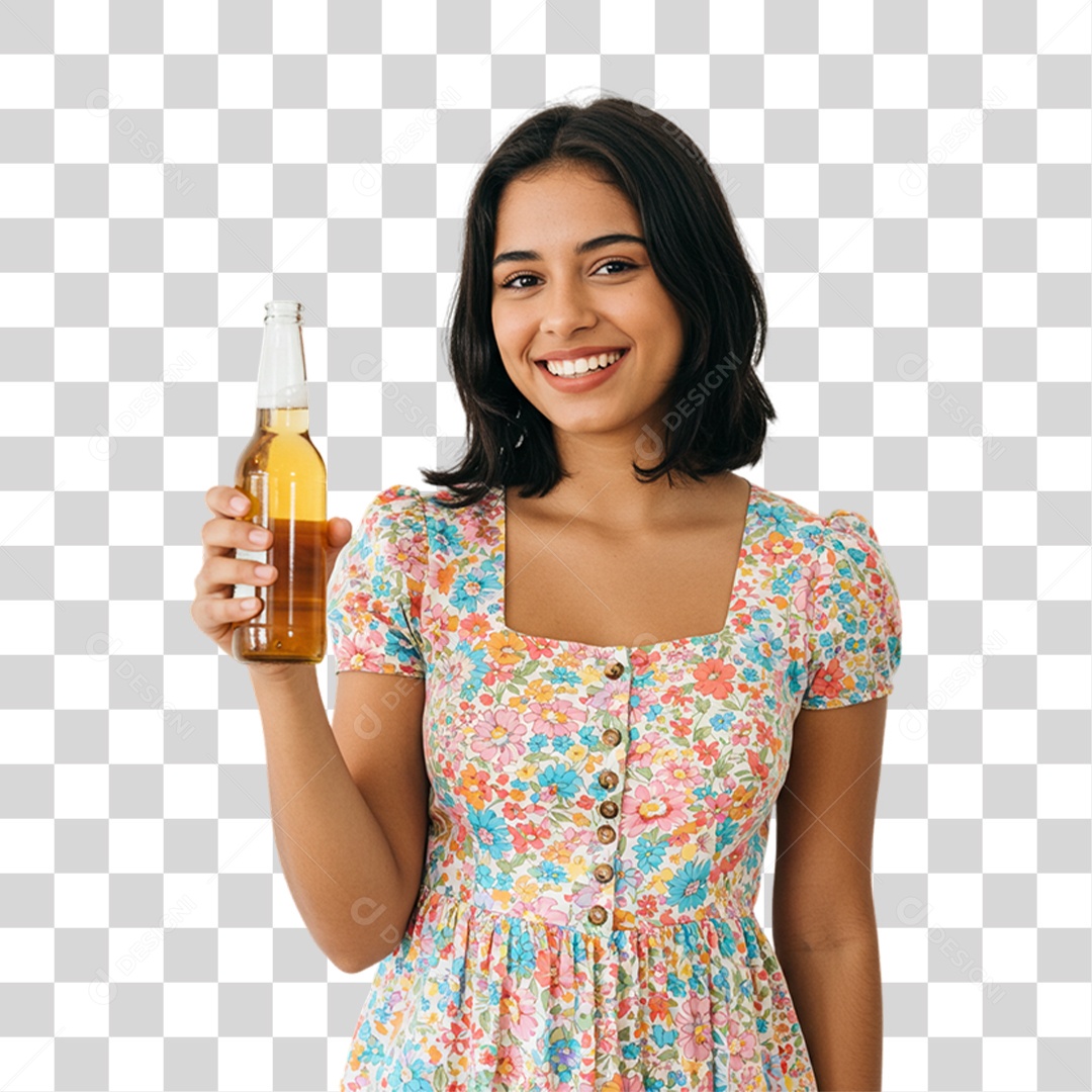Mulher Segurando Garrafa de Cerveja PNG Transparente