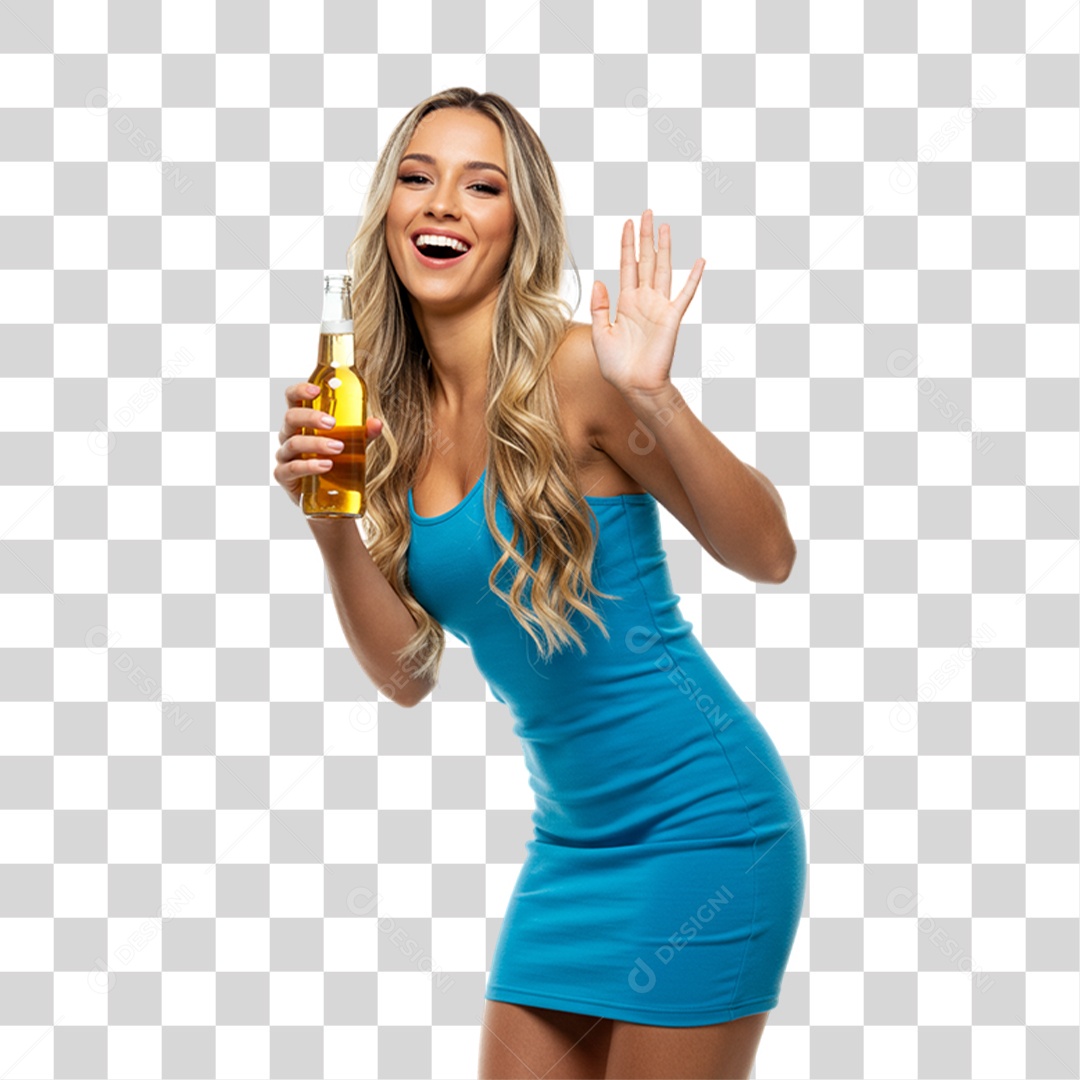 Mulher Segurando Garrafa de Cerveja PNG Transparente