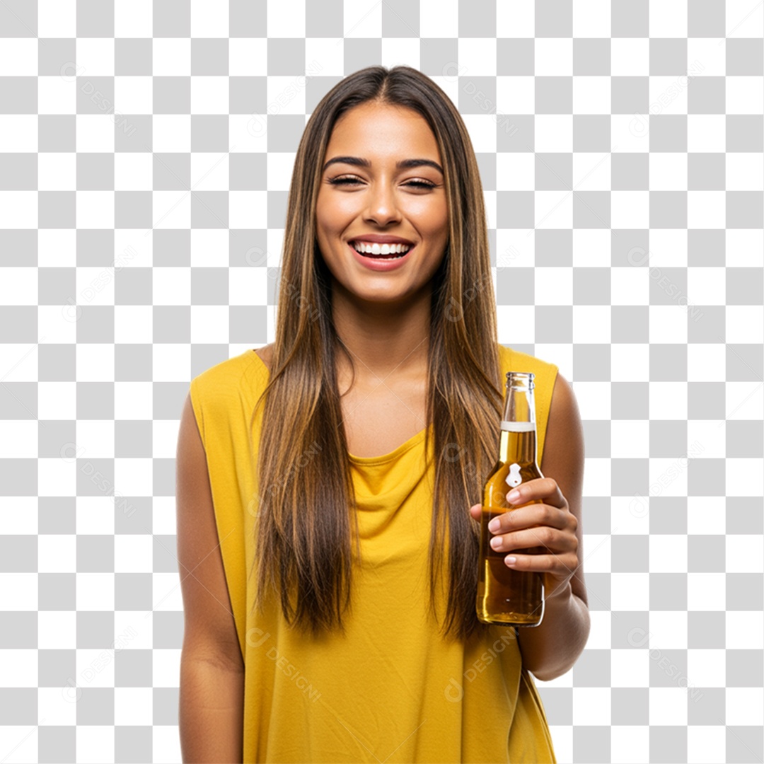 Mulher Segurando Garrafa de Cerveja PNG Transparente