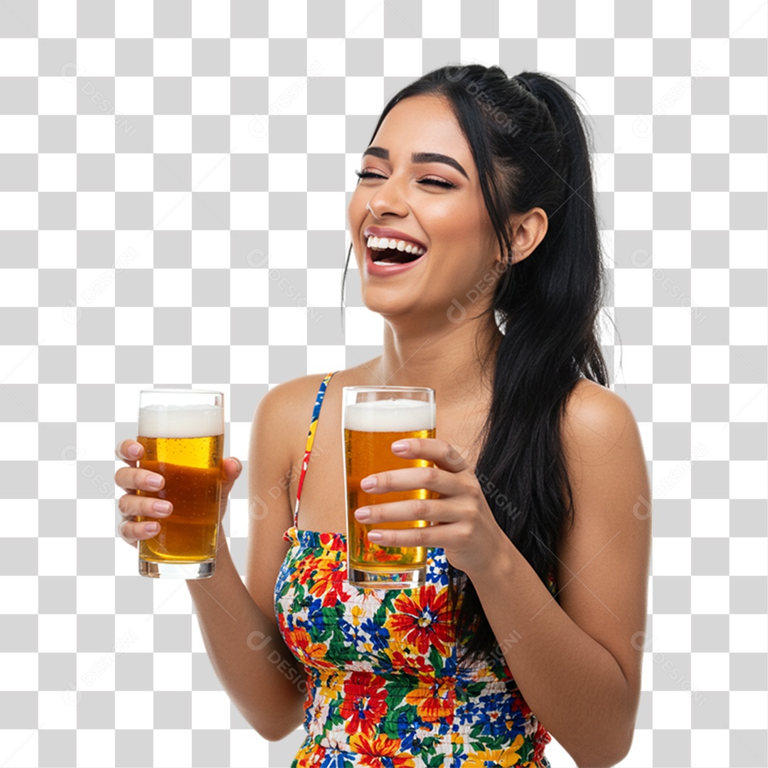 Mulher Segurando Copo de Cerveja PNG Transparente