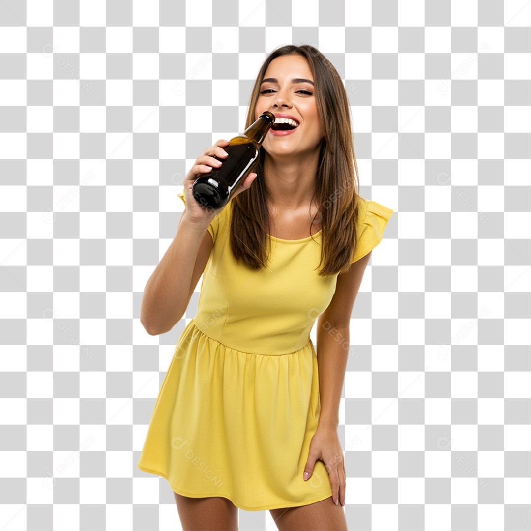Mulher Segurando Garrafa de Cerveja PNG Transparente