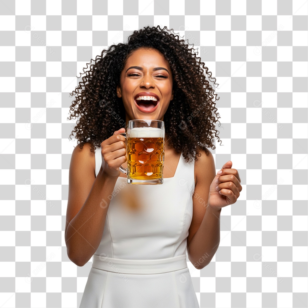 Mulher Segurando Copo de Cerveja PNG Transparente