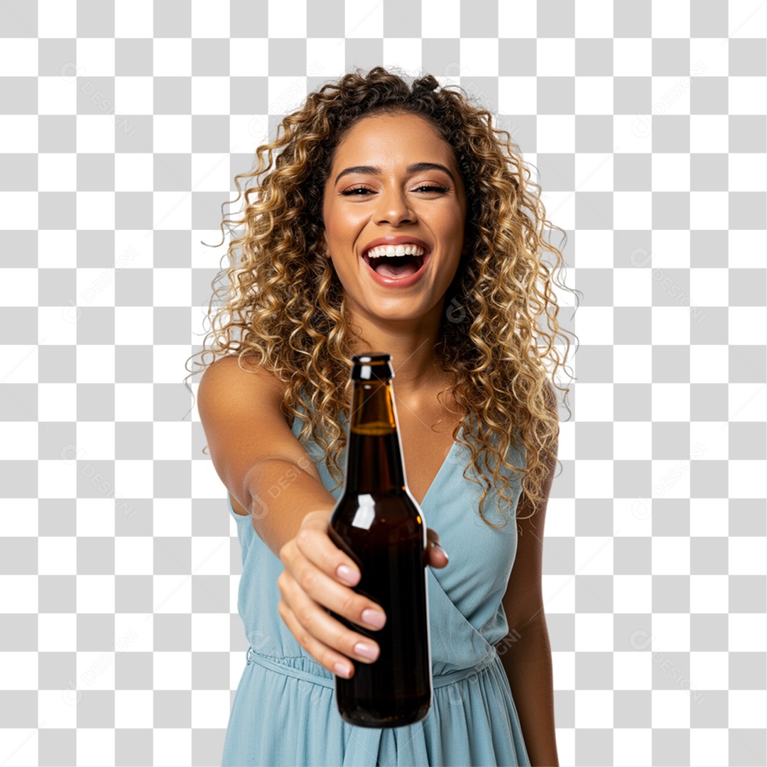 Mulher Segurando Garrafa de Cerveja PNG Transparente