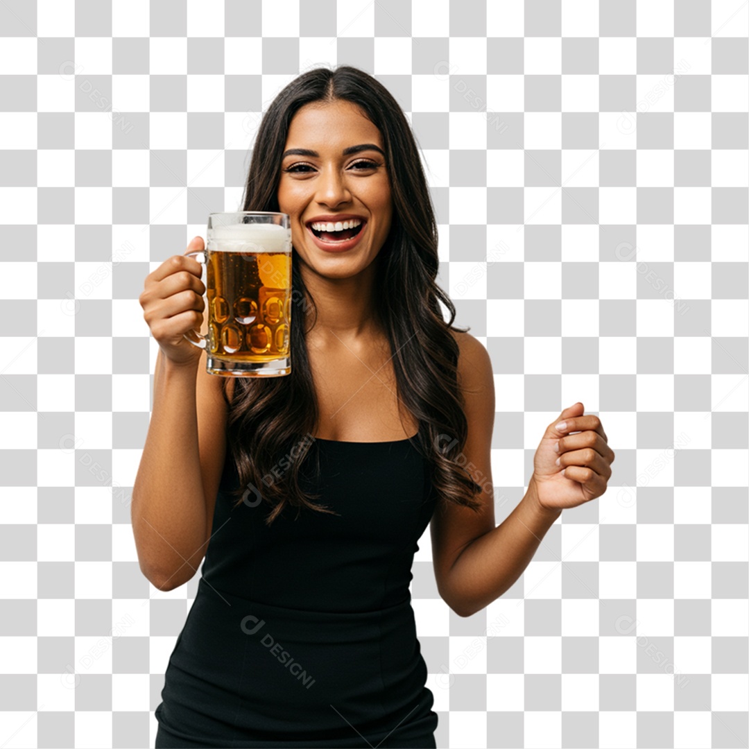Mulher Segurando Copo de Cerveja PNG Transparente