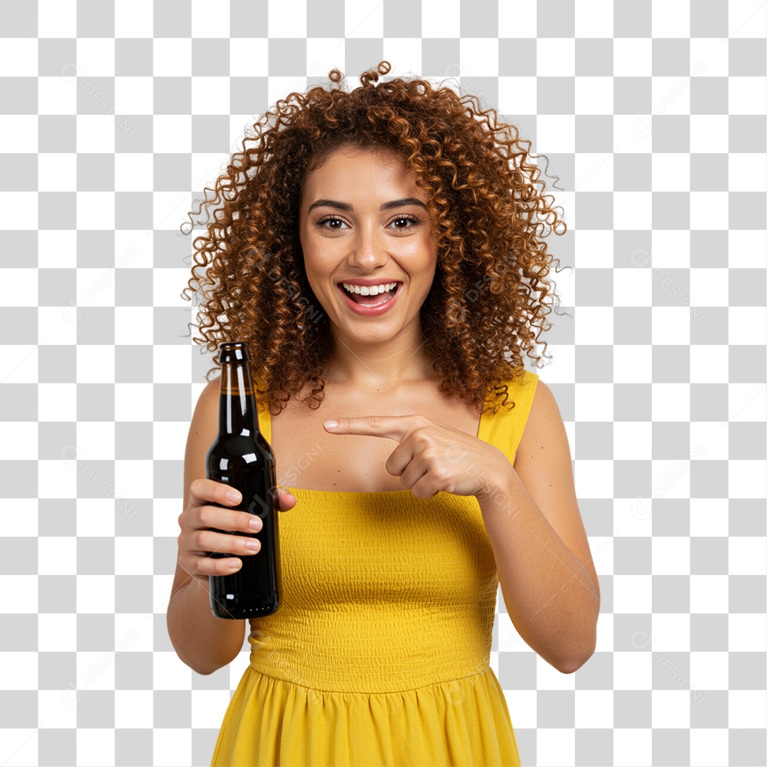 Mulher Segurando Garrafa de Cerveja PNG Transparente