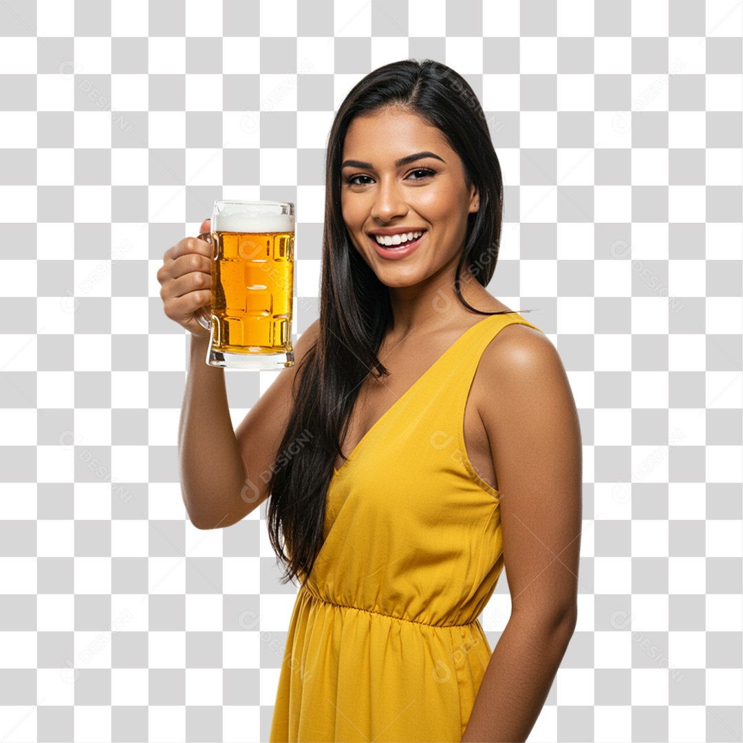 Mulher Segurando Copo de Cerveja PNG Transparente