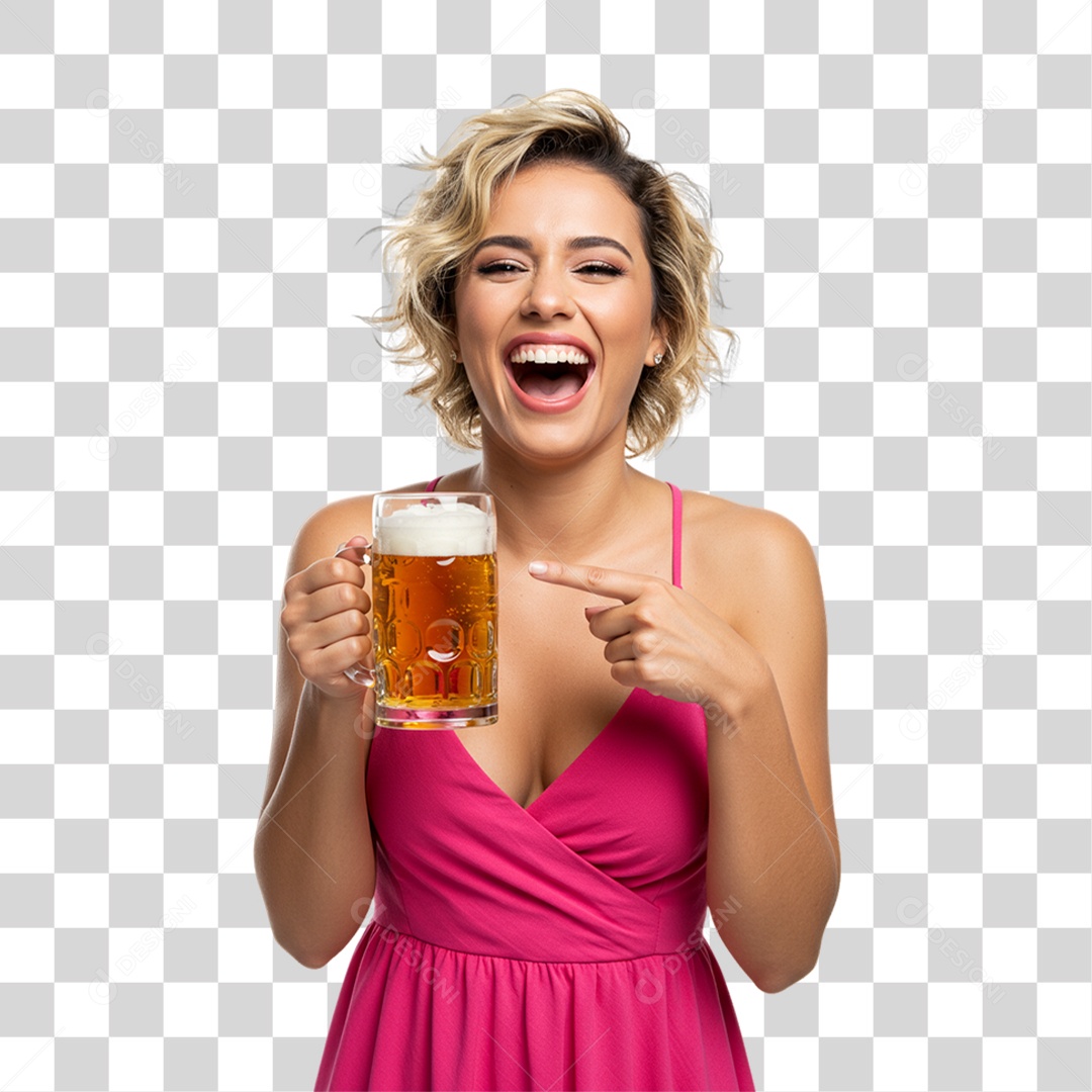 Mulher Segurando Copo de Cerveja PNG Transparente