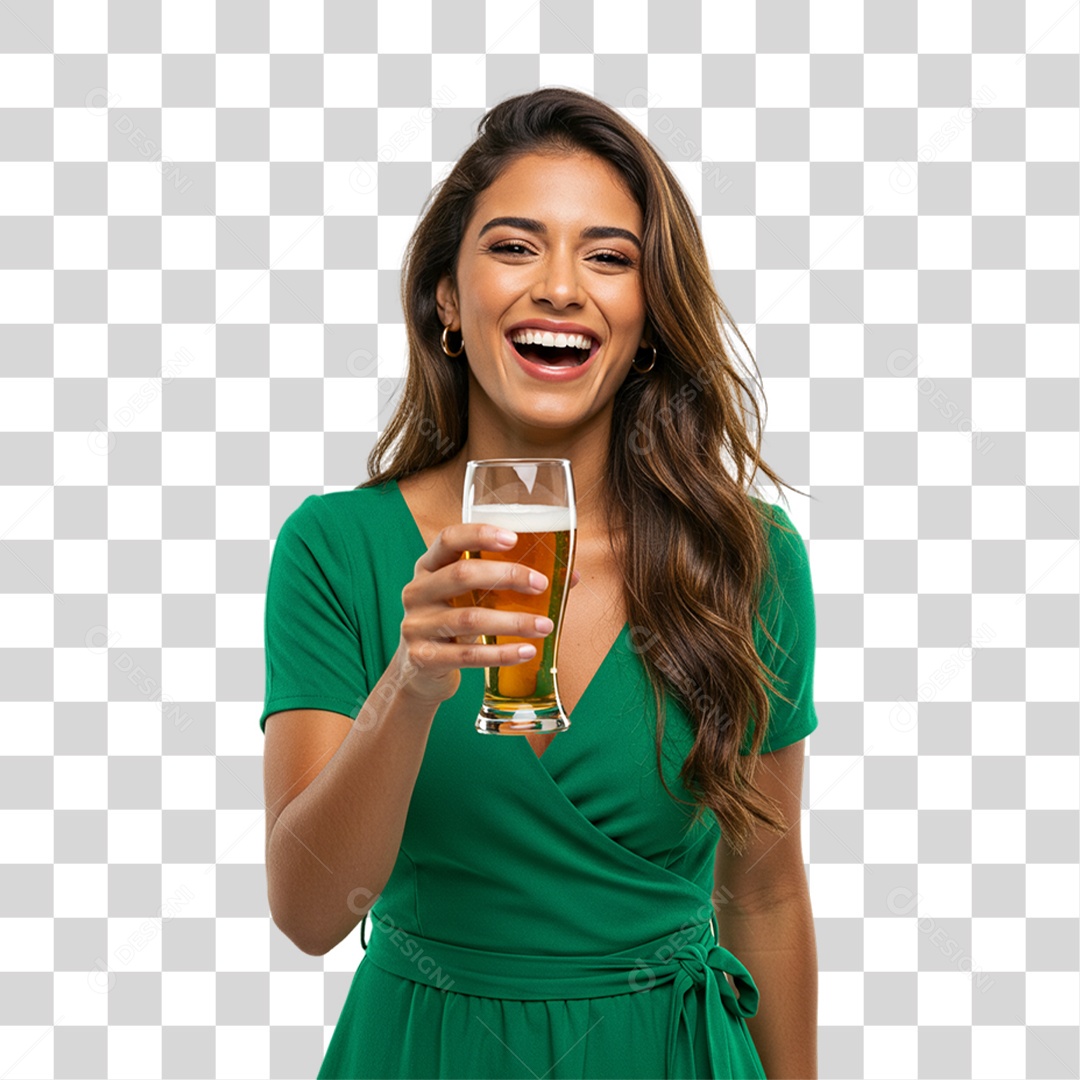 Mulher Segurando Copo de Cerveja PNG Transparente