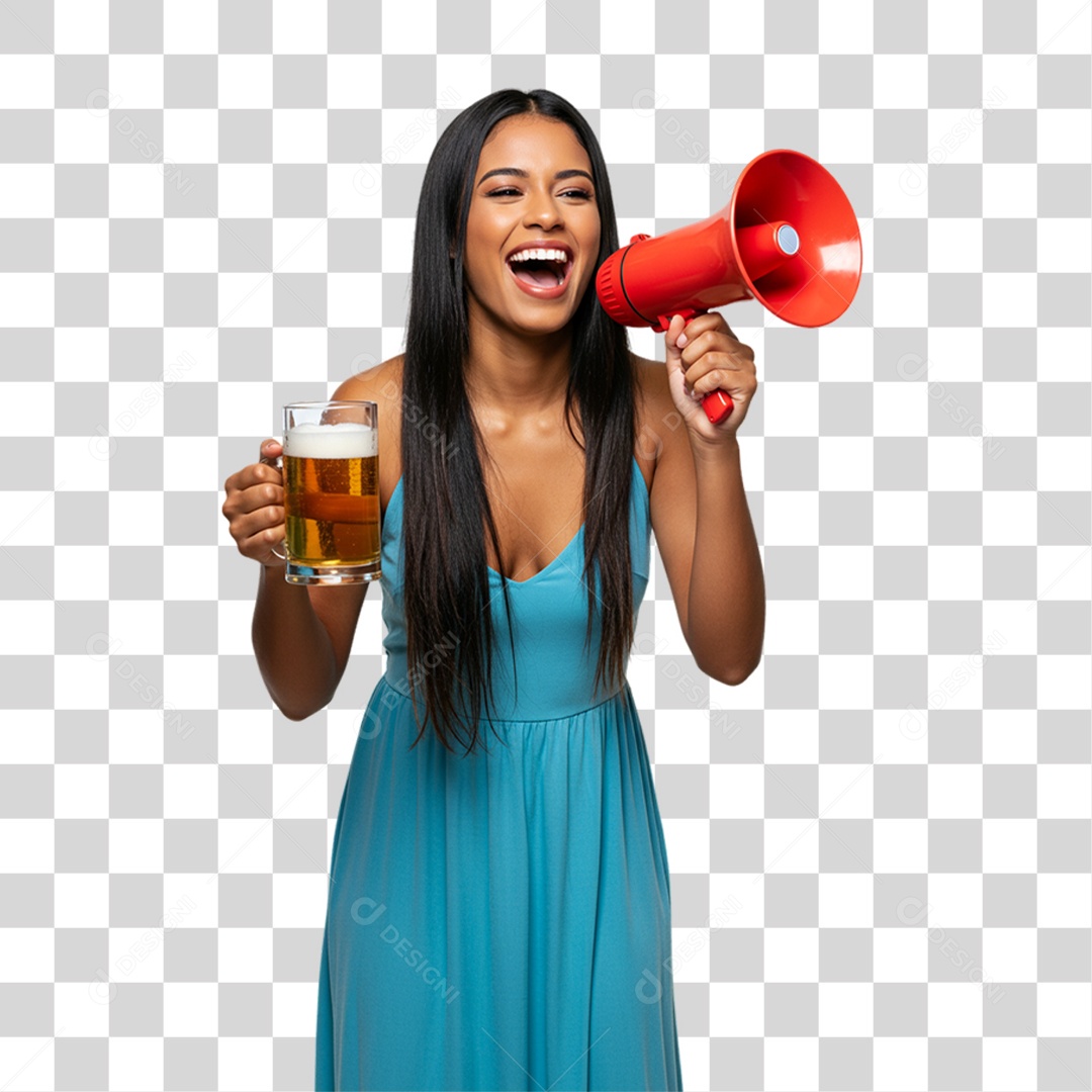 Mulher Segurando Copo de Cerveja PNG Transparente