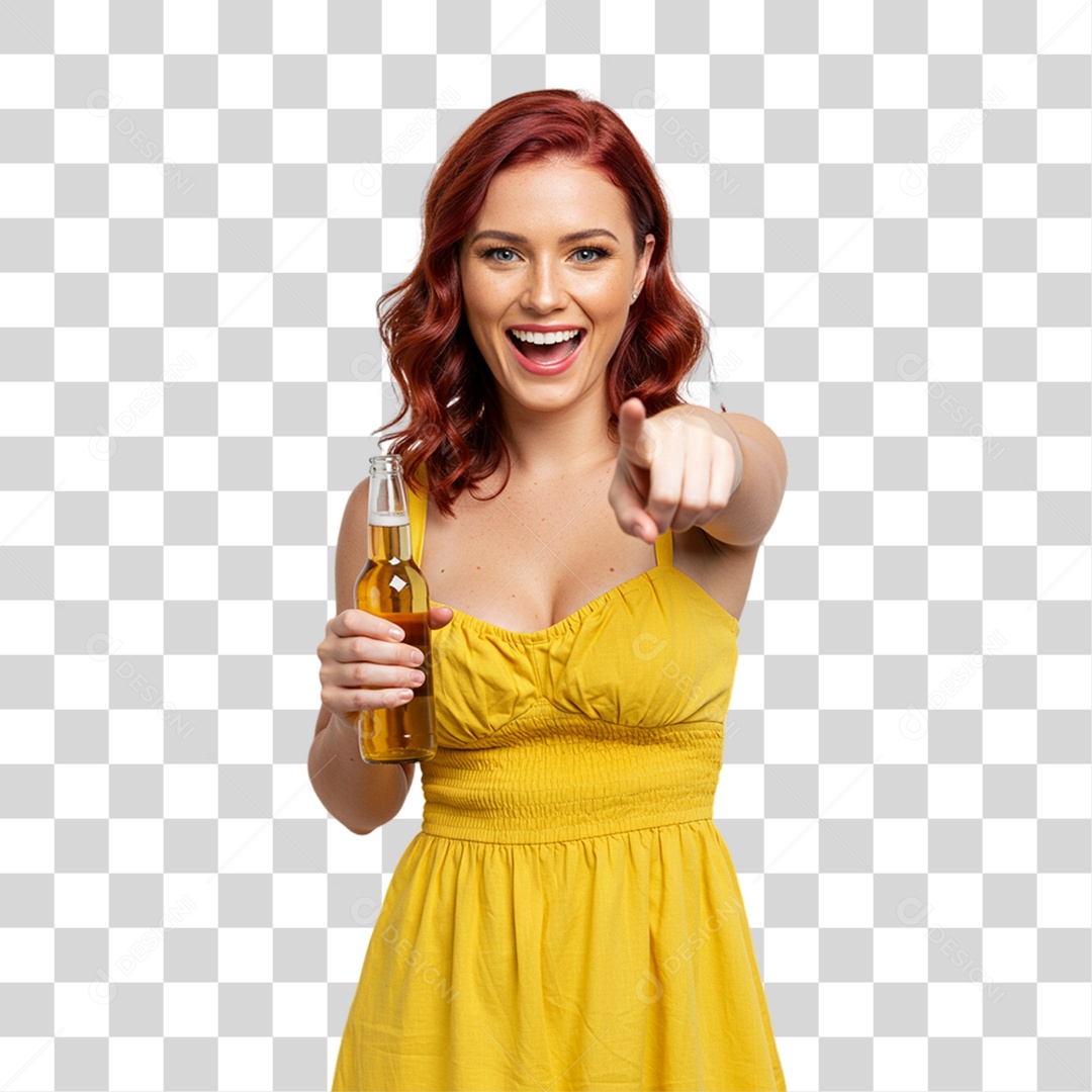 Mulher Segurando Garrafa de Cerveja PNG Transparente