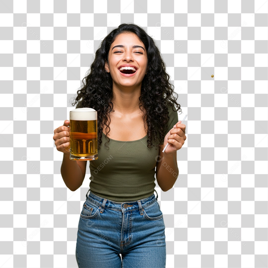 Mulher Segurando Copo de Cerveja PNG Transparente