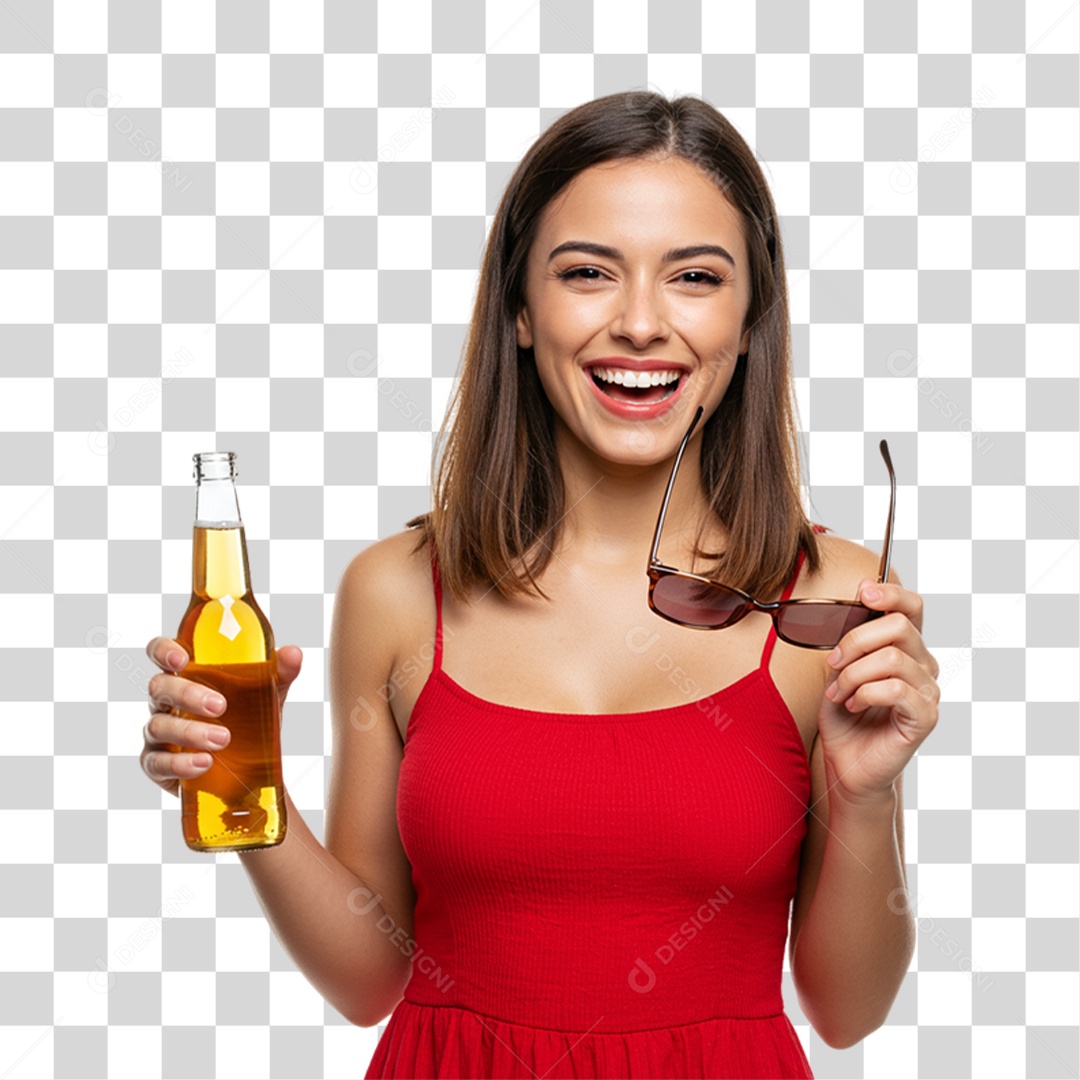 Mulher Segurando Garrafa de Cerveja PNG Transparente