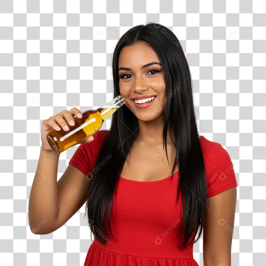 Mulher Segurando Garrafa de Cerveja PNG Transparente