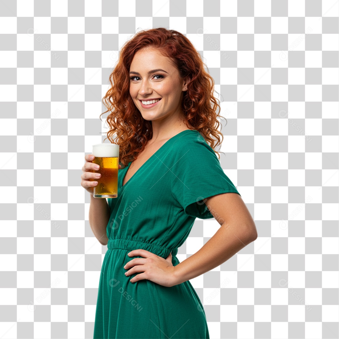 Mulher Segurando Copo de Cerveja PNG Transparente