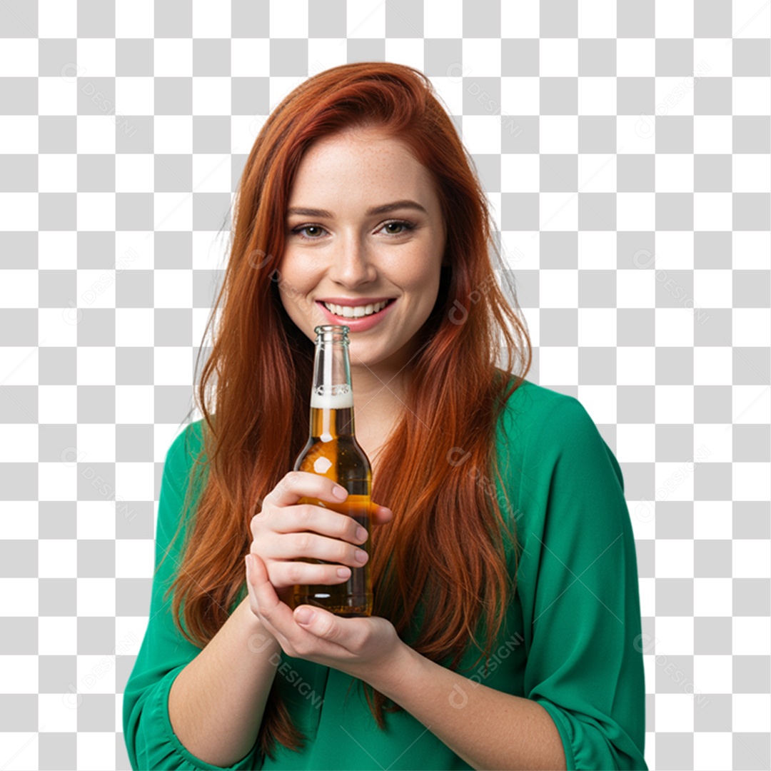 Mulher Segurando Garrafa de Cerveja PNG Transparente