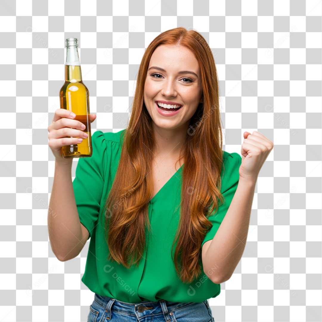 Mulher Segurando Garrafa de Cerveja PNG Transparente