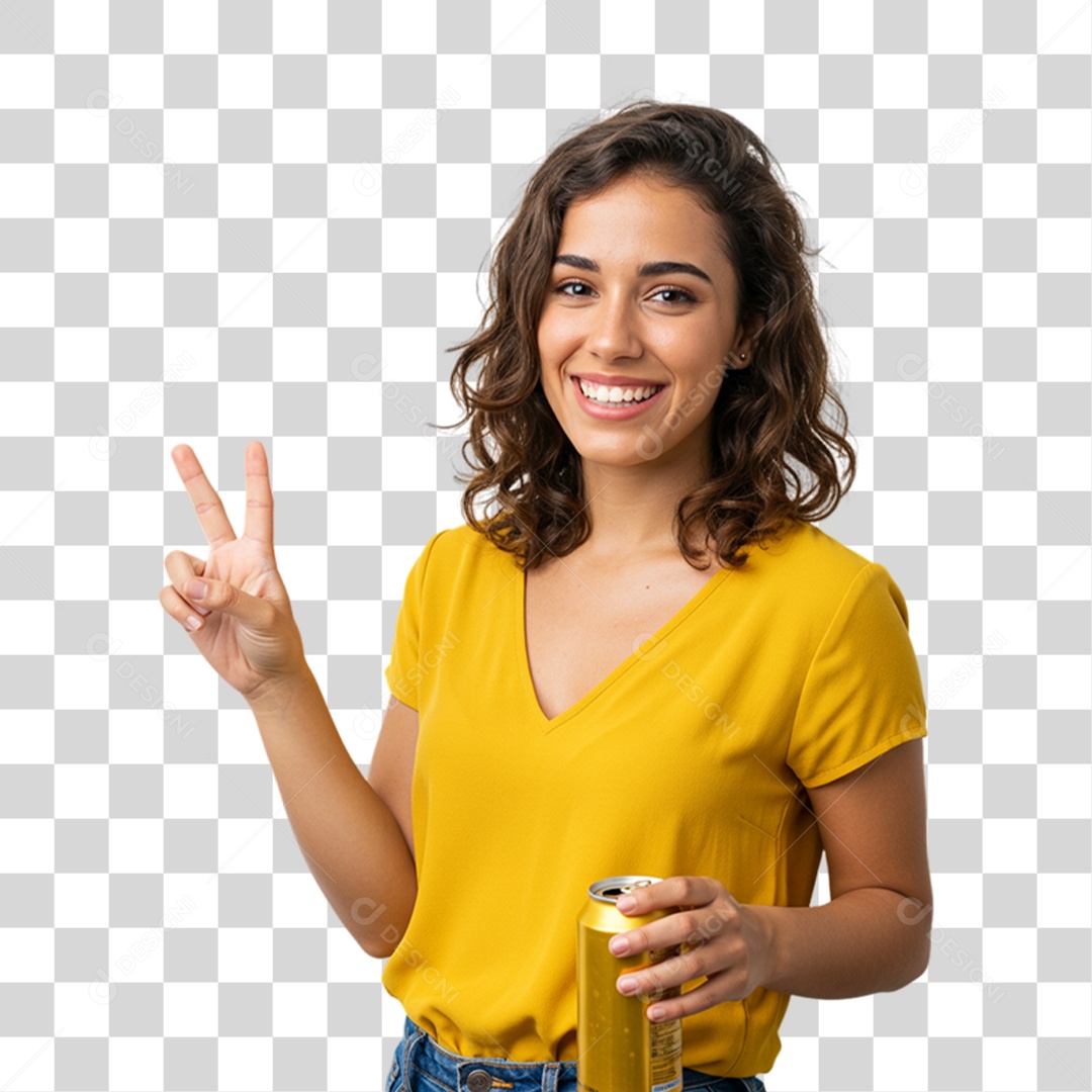 Mulher Segurando Lata de Cerveja PNG Transparente