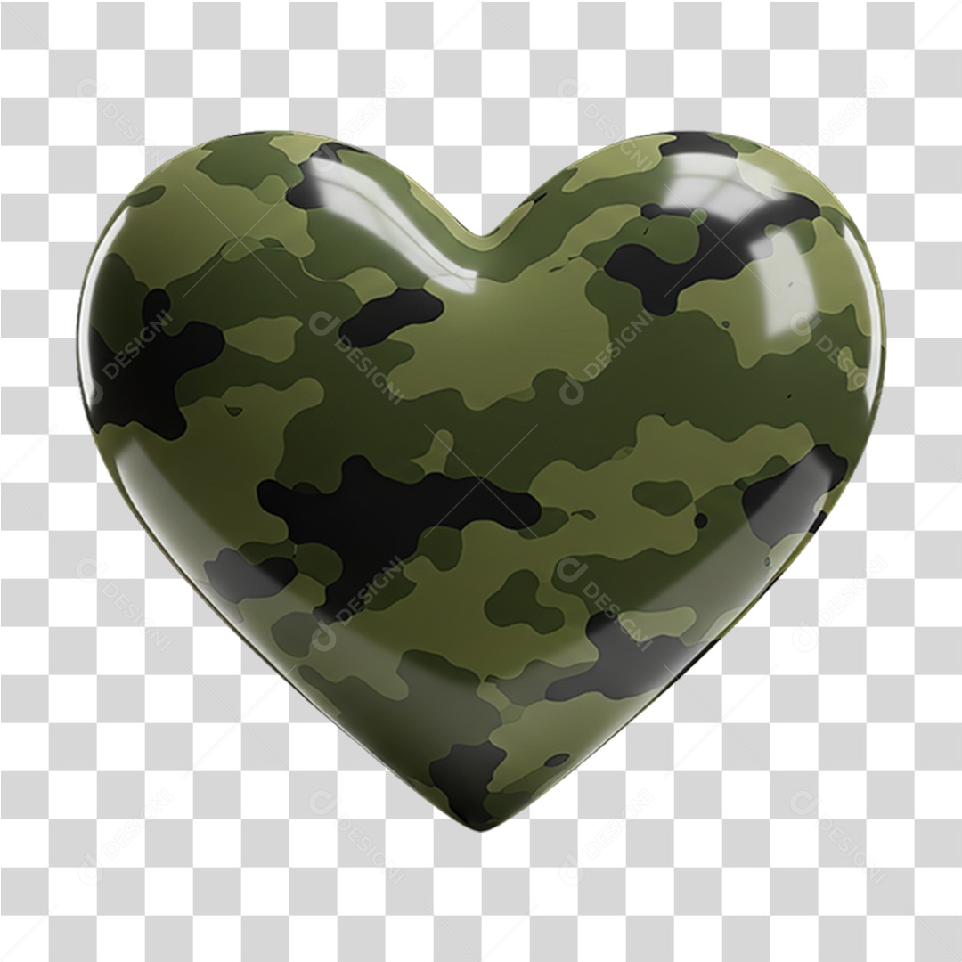 Elemento 3D Coração com Cores do Exército PNG Transparente