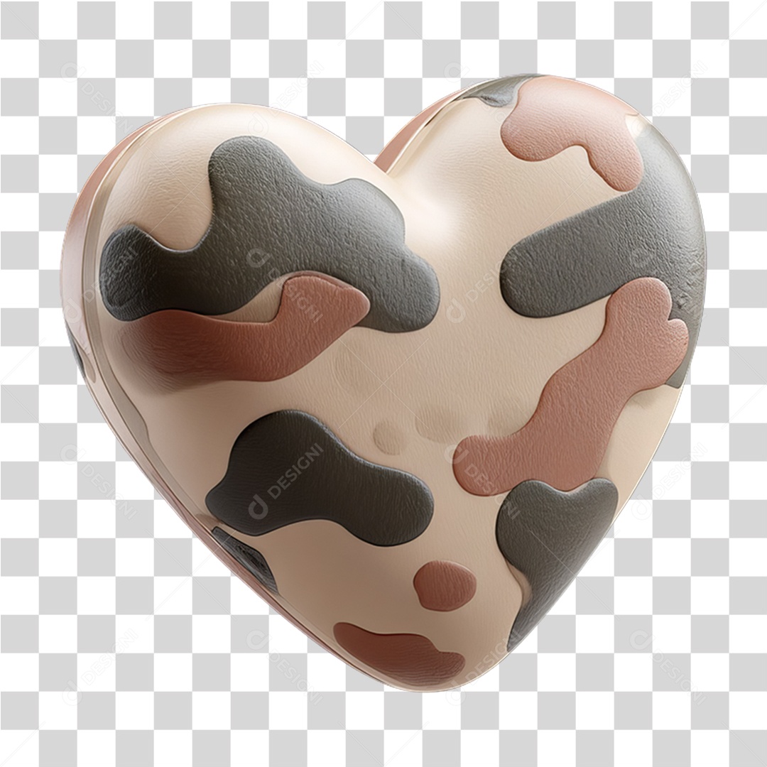 Elemento 3D Coração com Cores do Exército PNG Transparente