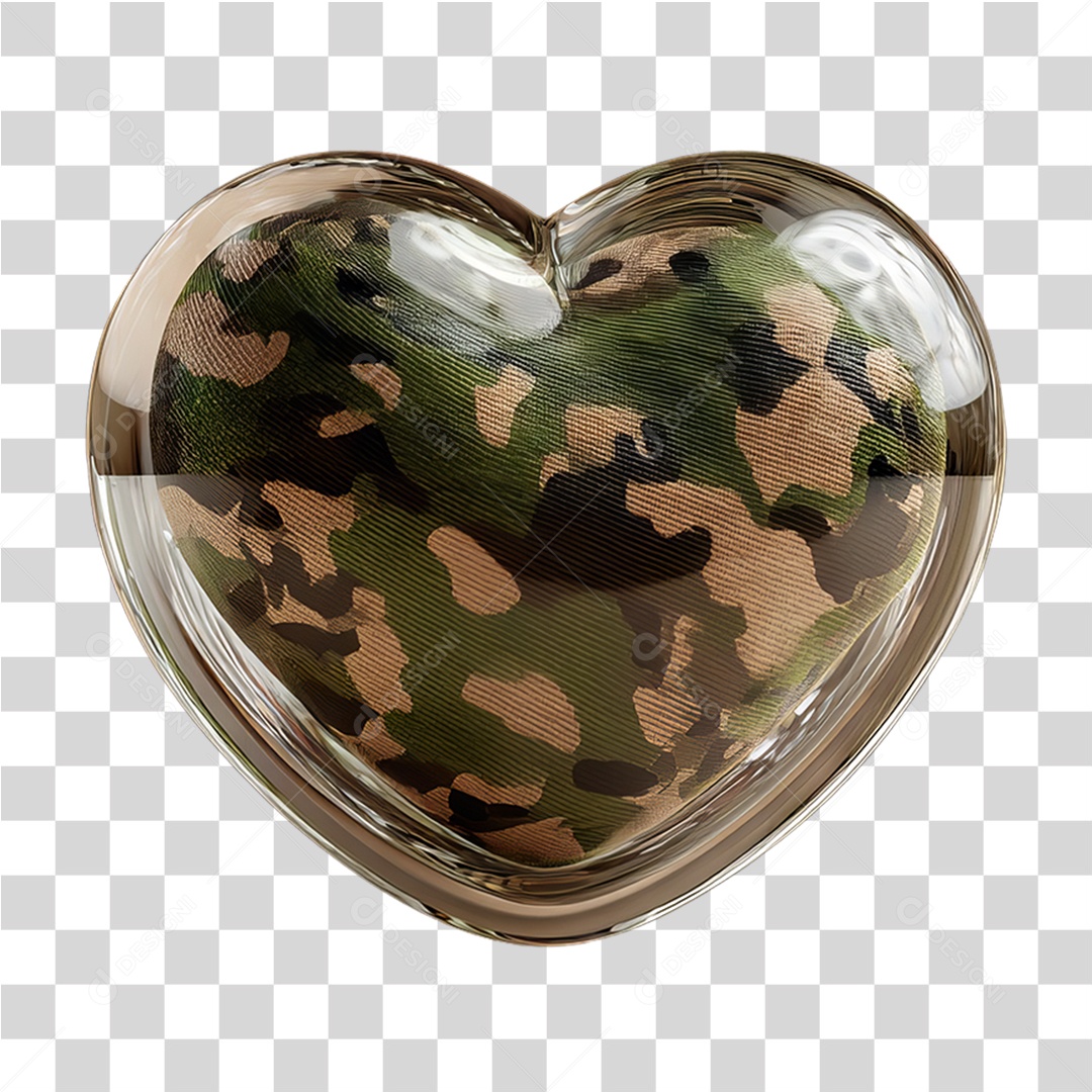 Elemento 3D Coração com Cores do Exército PNG Transparente