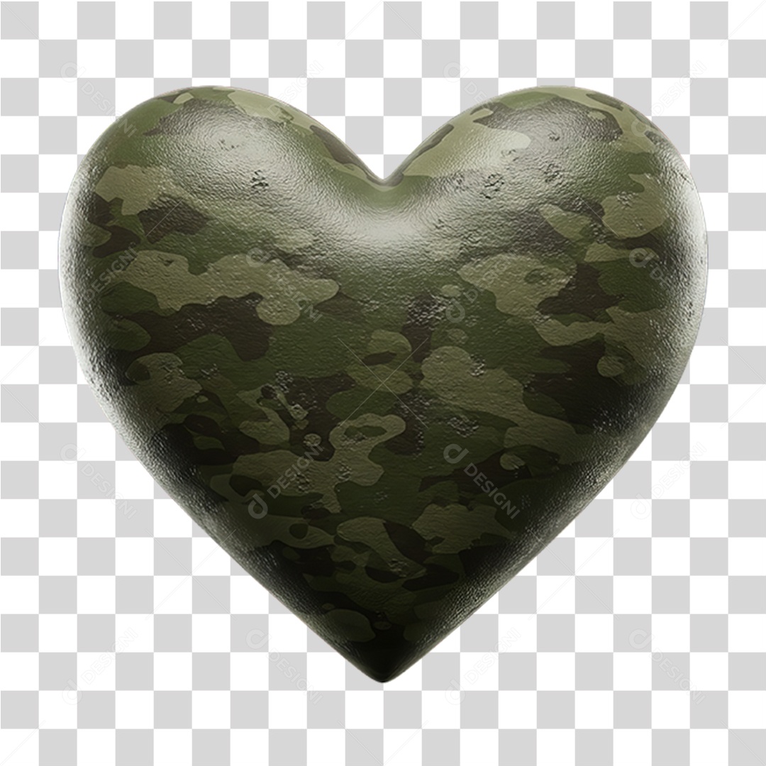 Elemento 3D Coração com Cores do Exército PNG Transparente