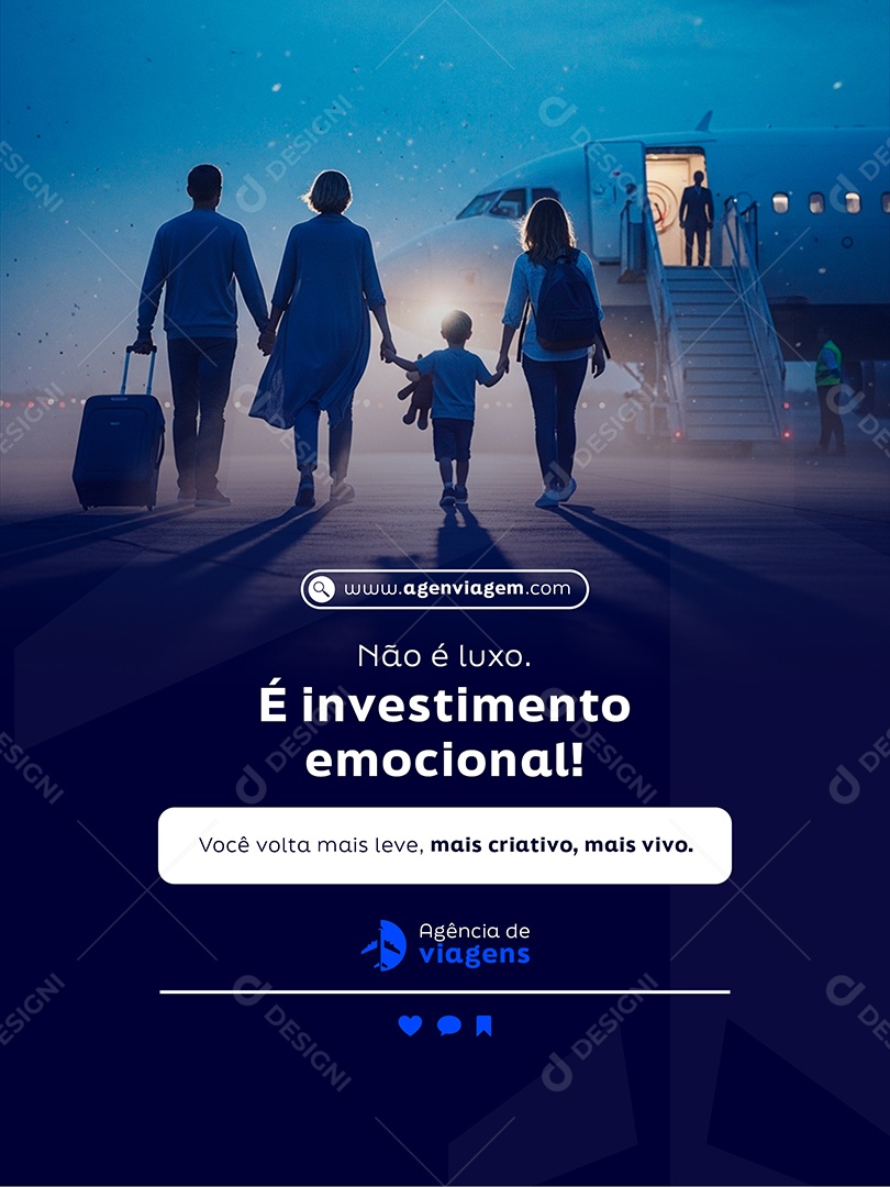 Post Agência de Viagens Não é Luxo é Investimento Emocional Feed Social Media PSD Editável