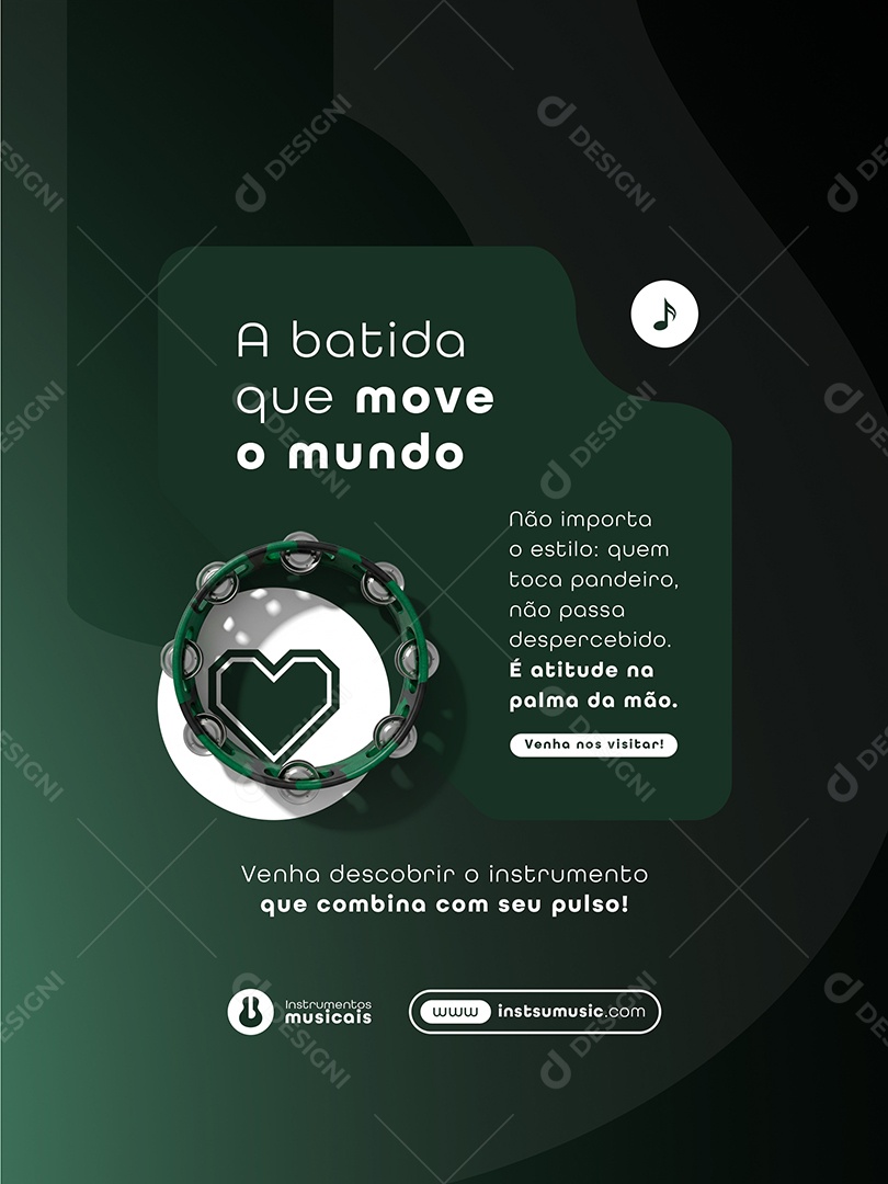 Post Loja de Instrumentos A Batida que Move o Mundo Feed Social Media PSD Editável