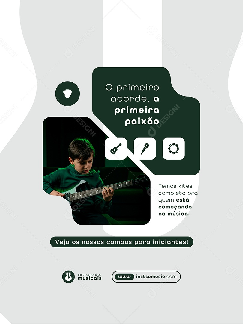 Post Loja de Instrumentos o Primeiro Acorde Feed Social Media PSD Editável