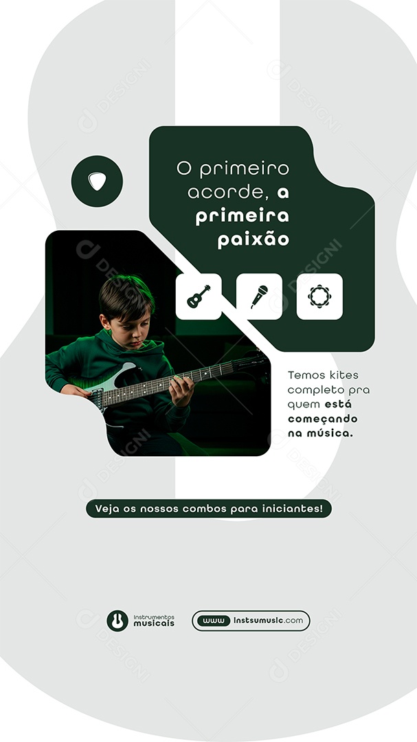 Post Loja de Instrumentos o Primeiro Acorde Story Social Media PSD Editável