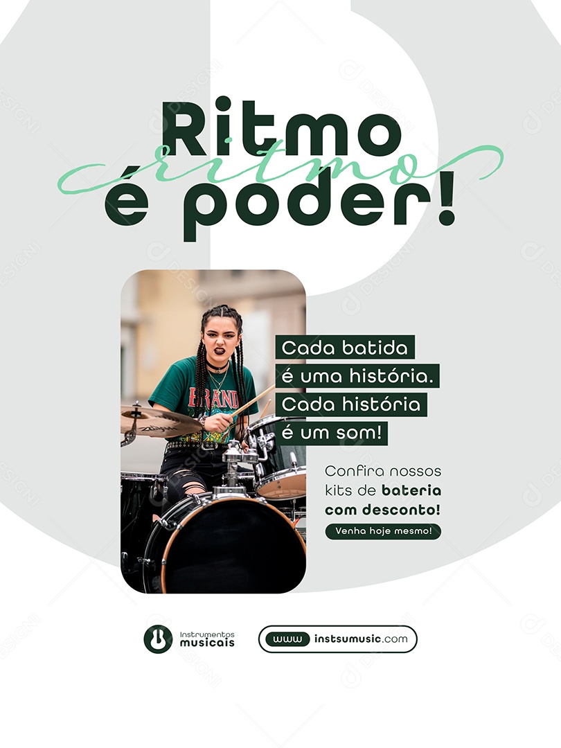 Post Loja de Instrumentos Ritimo é Poder Feed Social Media PSD Editável