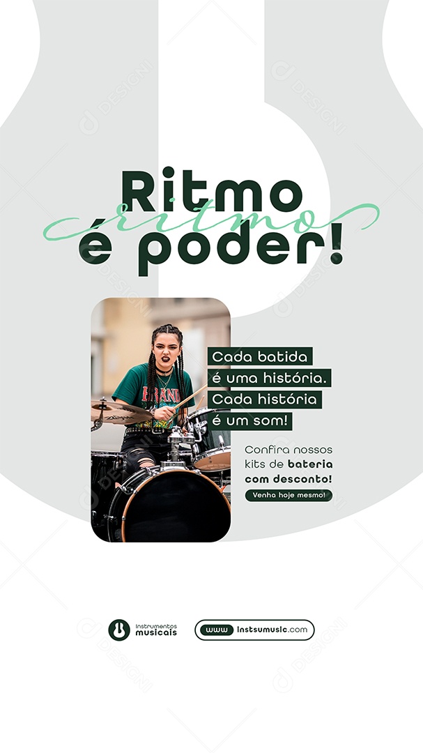 Post Loja de Instrumentos Ritimo é Poder Story Social Media PSD Editável