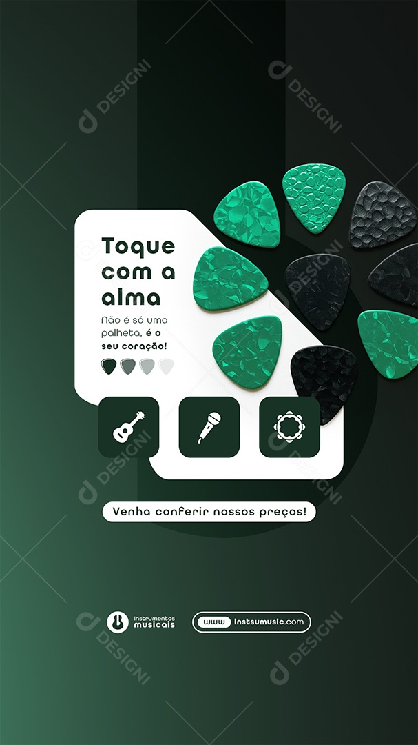 Post Loja de Instrumentos Toque com a Alma Story Social Media PSD Editável