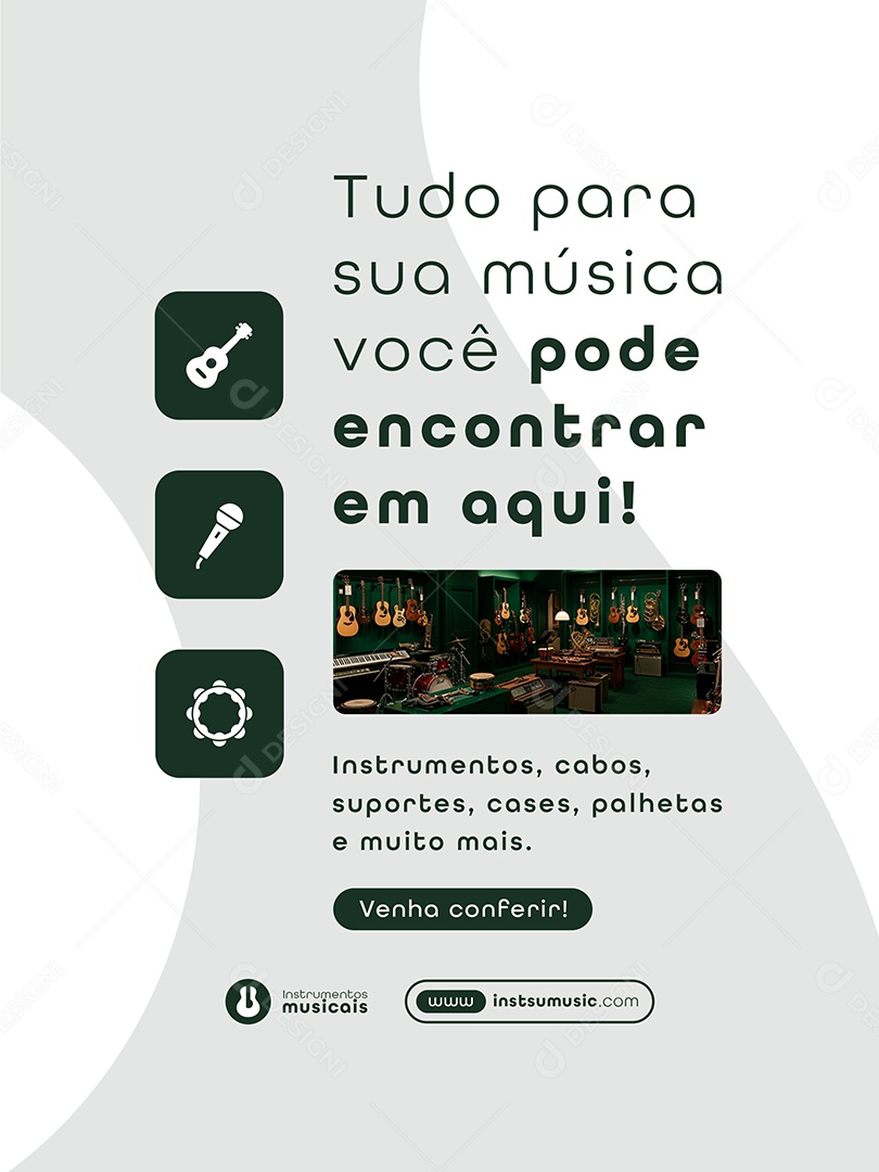 Post Loja de Instrumentos Tudo Para sua Música Feed Social Media PSD Editável